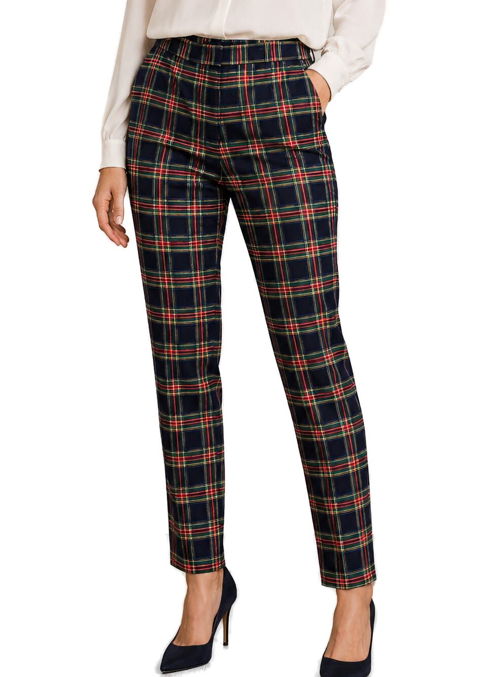 Talbots Tartan Plaid Ankle Pants Wool Blend Navy Green Bow Hem Derby 10